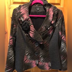 EUC Women’s VEX collection button blazer with fabric  rose embellishment